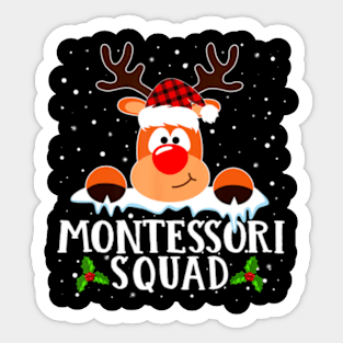 Montessori Squad Reindeer Buffalo Plaid Red Christmas Sticker